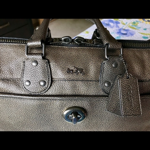 Coach Metallic Leather Rhyder Satchel - Brass - Picture 3 of 8